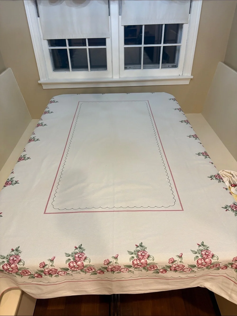 Floral Border Pink and White Tablecloth